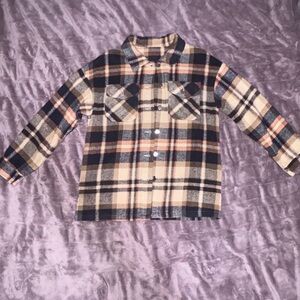 Women's Plaid Button Down Shirt - Black and Beige